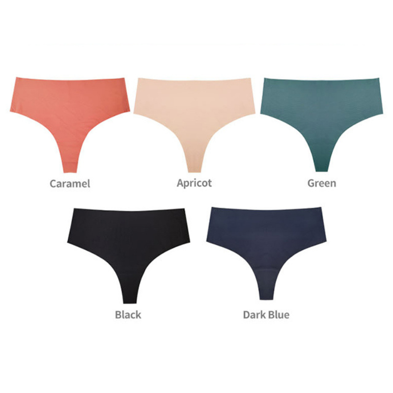 Women's Seamless Solid Color Drop Waist Thong 5-Pack