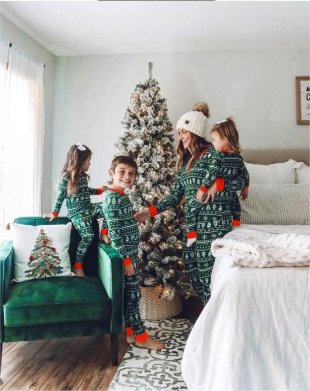 Festive Green Family Christmas Pyjamas