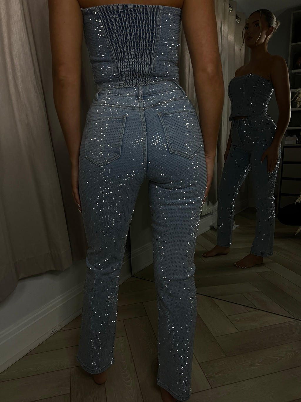 Light Blue Straight Leg Diamanté Jeans