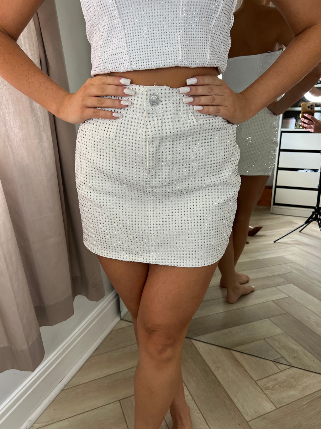 ICE DIAMOND: Mini Gonna Bianca con Cristalli