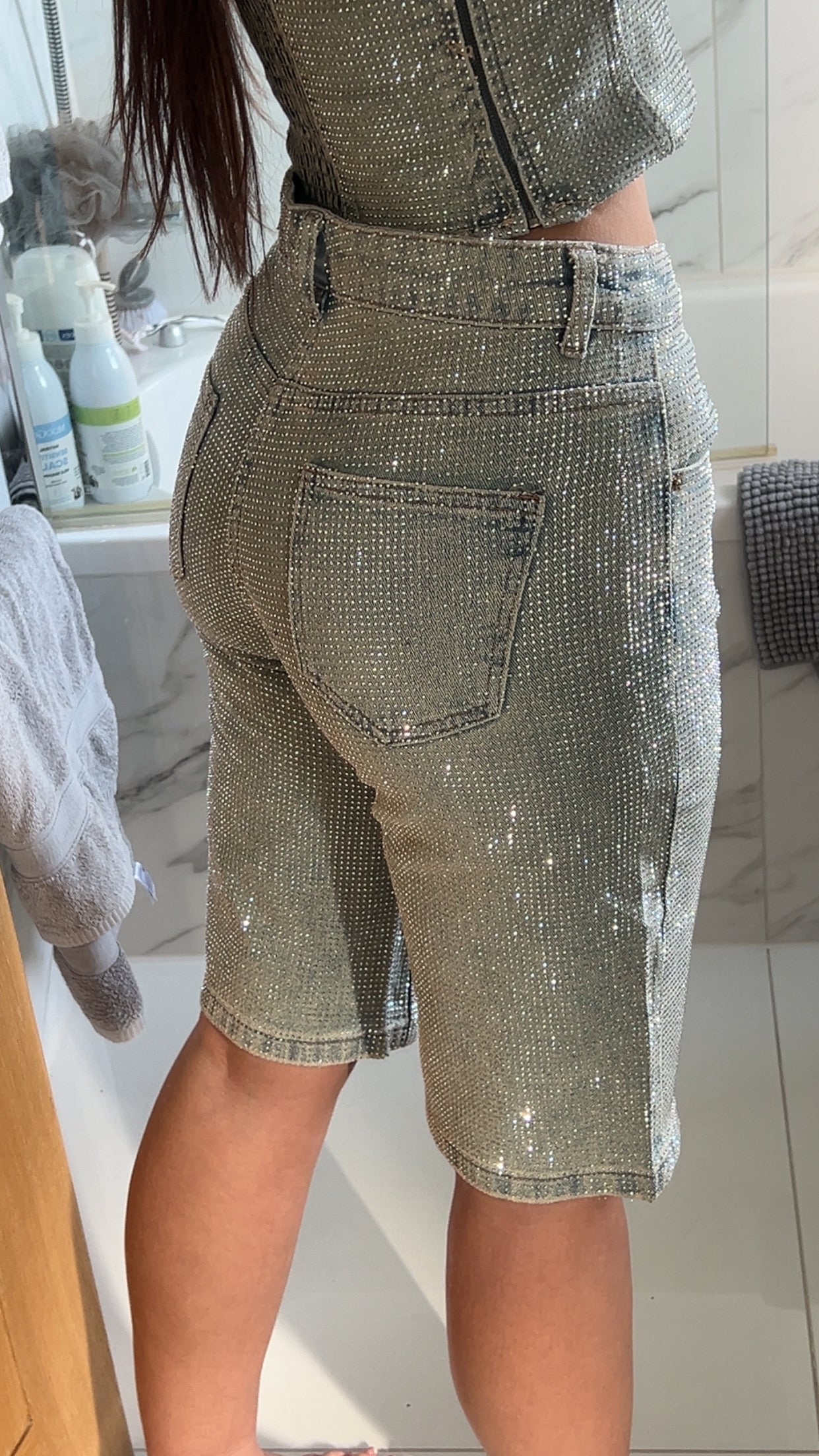 Jorts in Denim con Strass