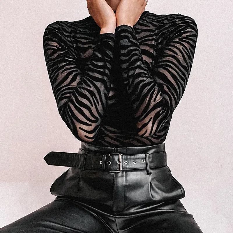 🖤 "Black Mesh Bodysuit – Sheer Long Sleeve Party Romper"