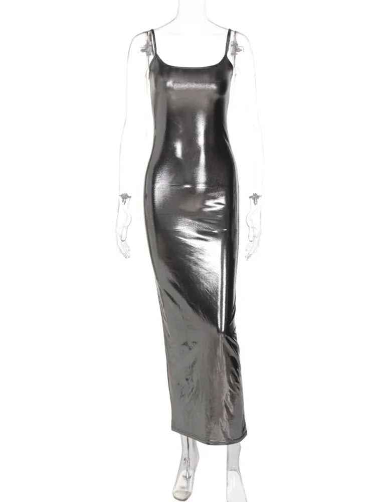"Sexy Shiny Patent Leather Sleeveless Bodycon Dress"