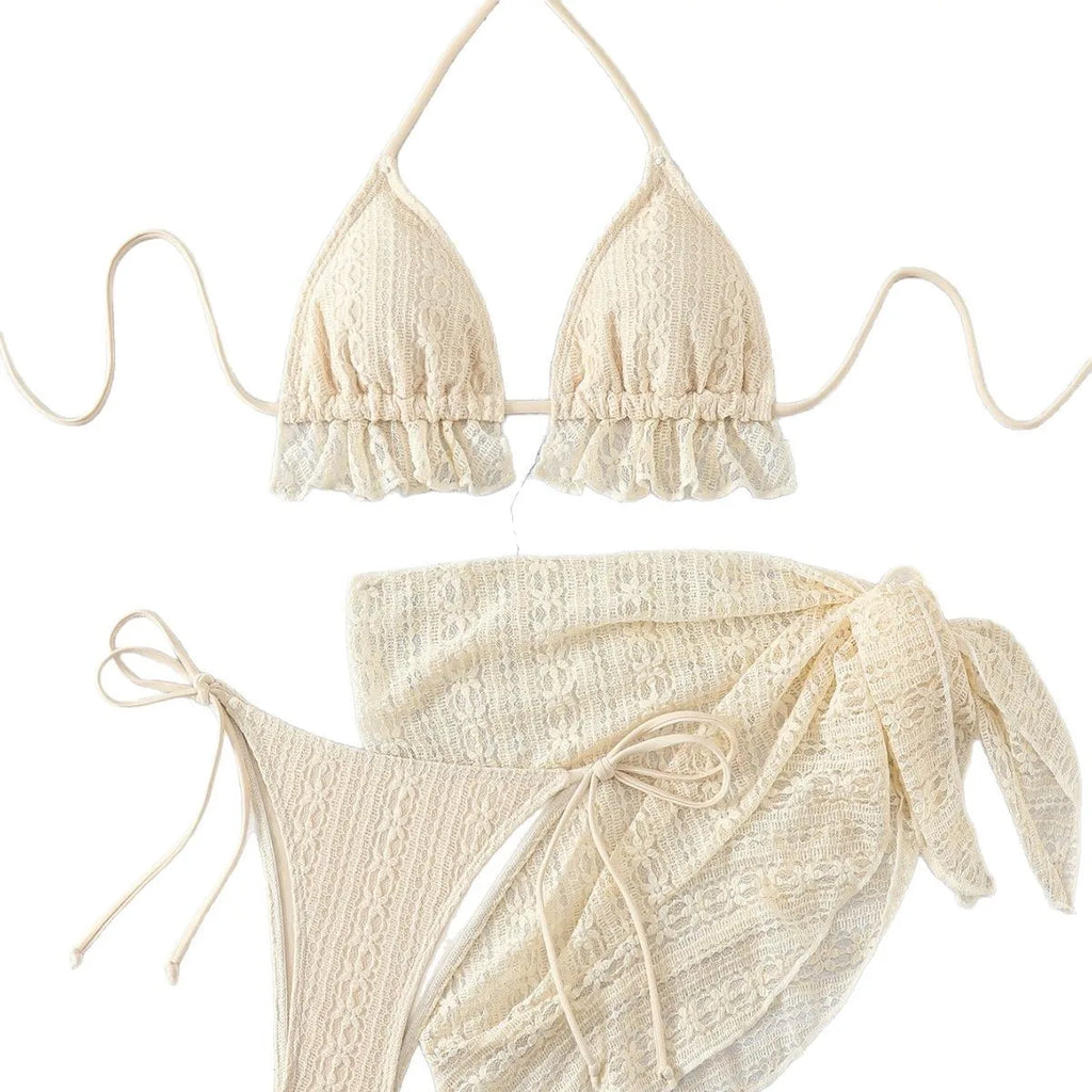 "3-Piece Sexy Bikini – Push-Up, Ruffles & Cover-Up"