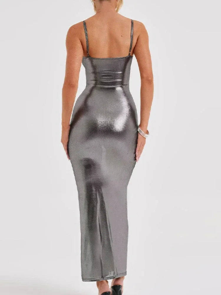 "Sexy Shiny Patent Leather Sleeveless Bodycon Dress"